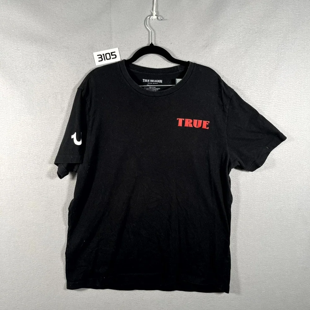 True Religion T Shirt Mens XL Black Logo‎ Buddha Cotton Short Sleeve Pullover